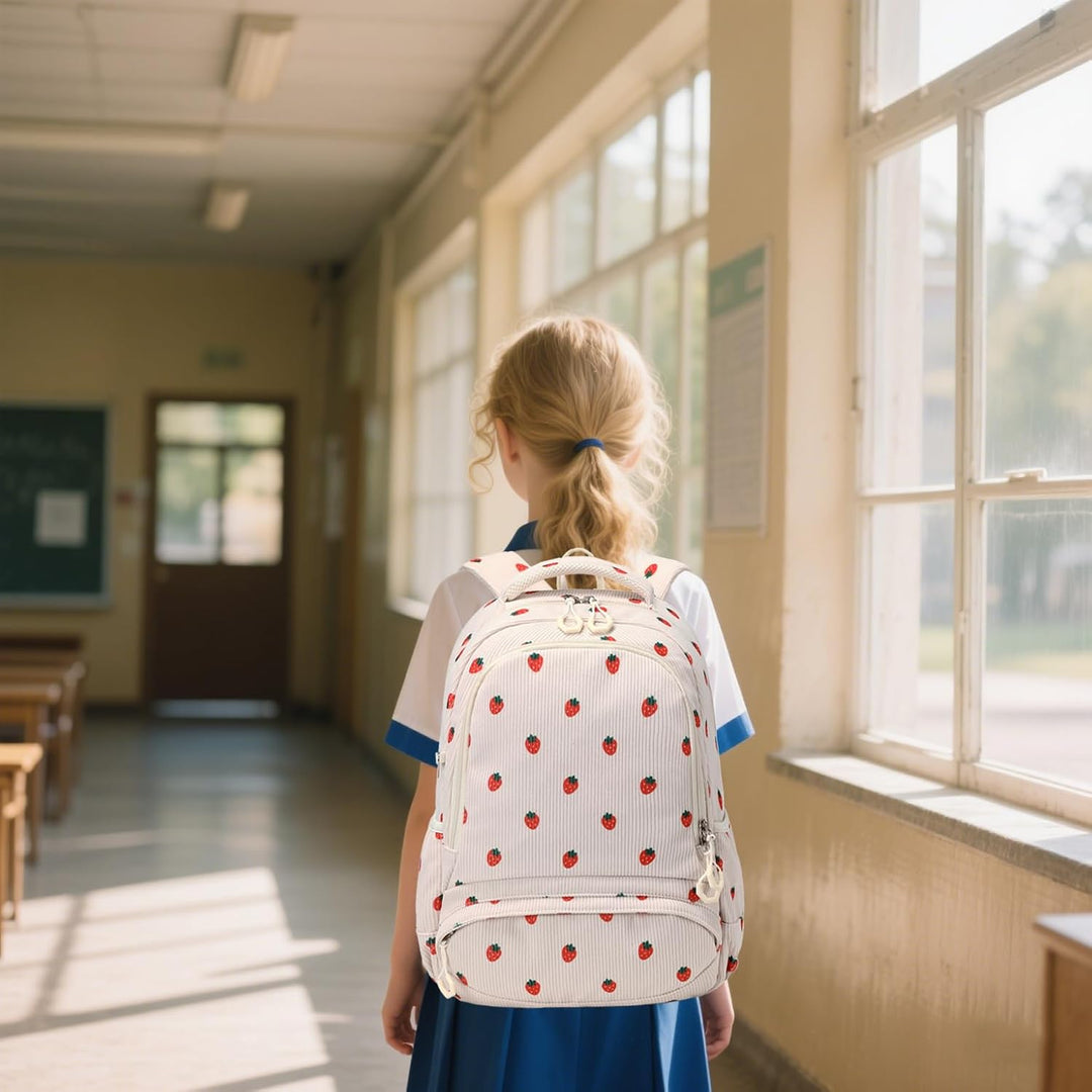 Erdbeere Rucksack Schultasche Kinder Mädchen Schulrucksack Grundschüler Cord Rucksäcke Leicht Schulr