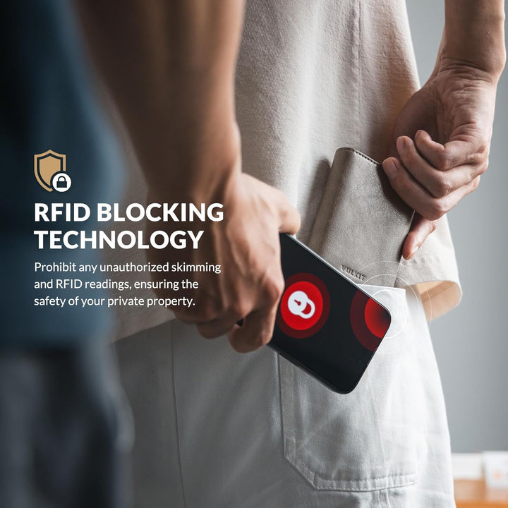 VULKIT Kreditkartenetui RFID-blockierende Pop-Up-Kartentasche aus Echtem Leder mit Geldscheinfach, A