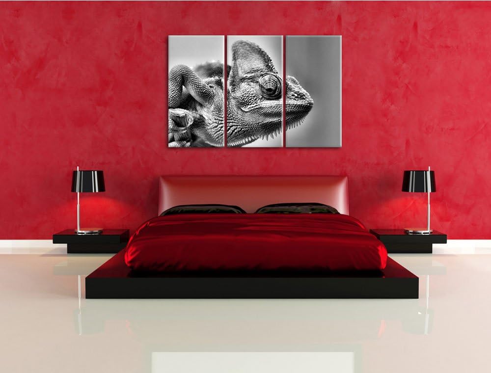 Pixxprint gelbes Chamäleon als Leinwandbild/Grösse: 3 Teilig (120x80) / Wandbild/Kunstdruck/fertig b