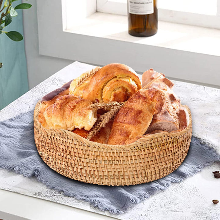 IGNPION Rattan-Aufbewahrungsschale aus gewebtem Obstkorb, rund, 26 cm, Brot-Servierkörbe, Snack-Eier