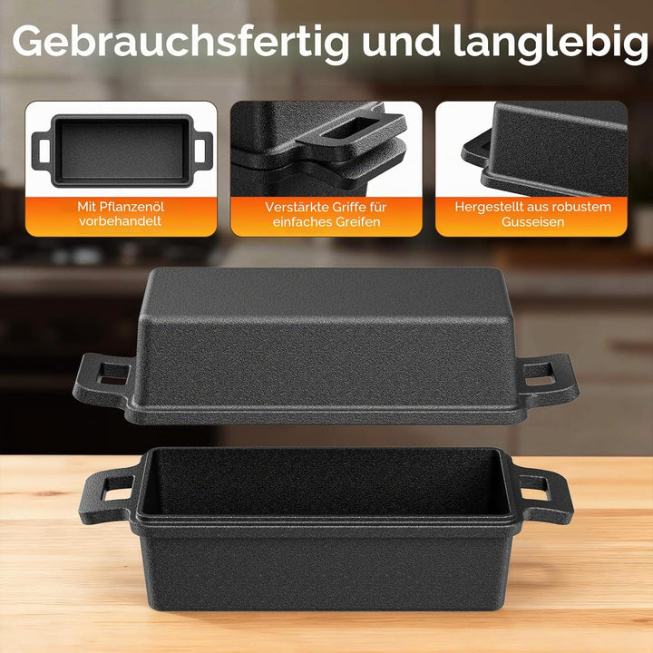 Brotbackform mit Deckel, Topf aus Gusseisen, ideal als Brotform, Brotzubehör, Brotbackform und Kuche