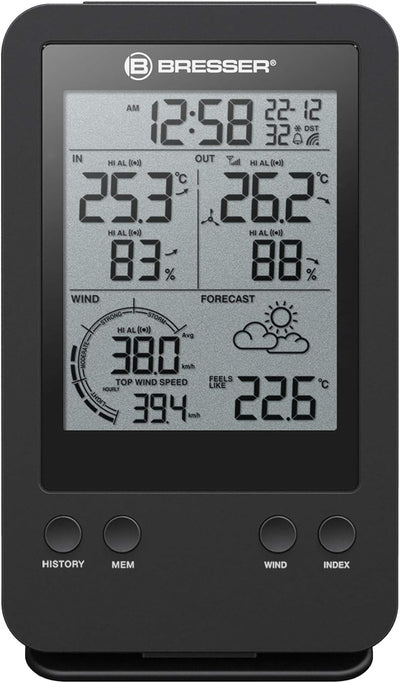 Bresser Wetterstation Funk mit Aussensensor 3-in-1 Profi Windmesser mit Anzeige für Windgeschwindigk