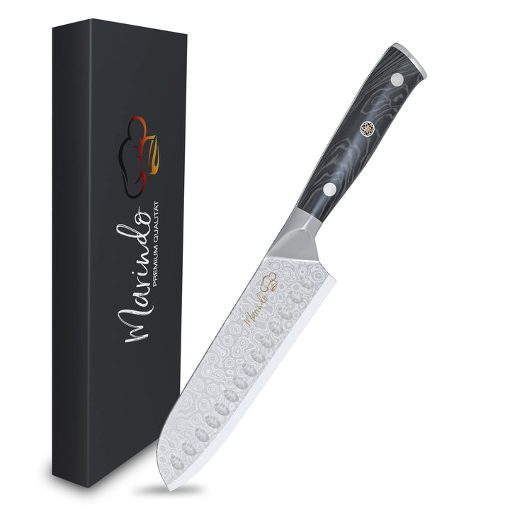 Marindo Santoku Damastmesser aus echtem Damaszener Stahl 17,8 cm Klinge | japanisches Santoku Damast