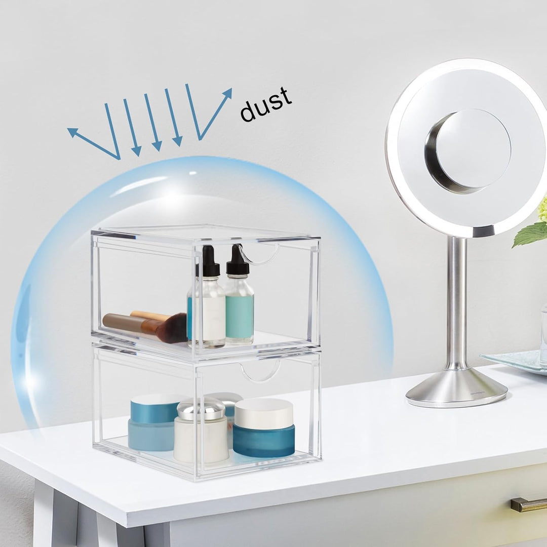 Dezzer Kosmetik Organizer Schubladen,2 Stück Acryl stapelbar Organizer Schubladen,Transparent Badezi