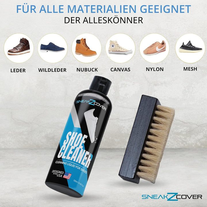 Sneaker Cleaner Set – Basic Schuhputzset inkl. hochwertiger Schuhreiniger, Schuhbürste, Mikrofasertu
