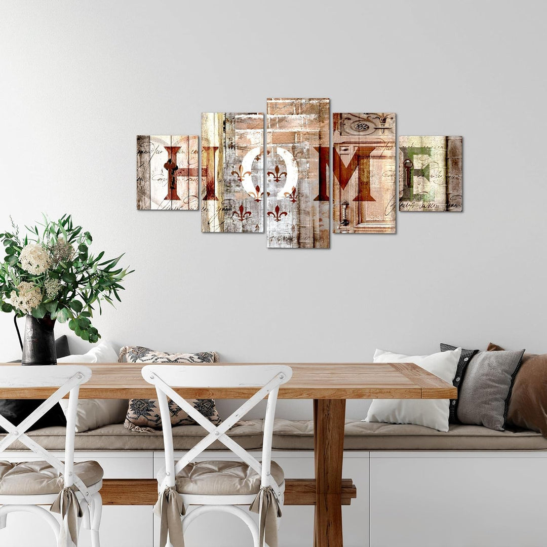 Runa Art Wandbilder Home 5 Teilig Bild auf Vlies Leinwand Deko Wohnzimmer Holzoptik Beige Braun 5028