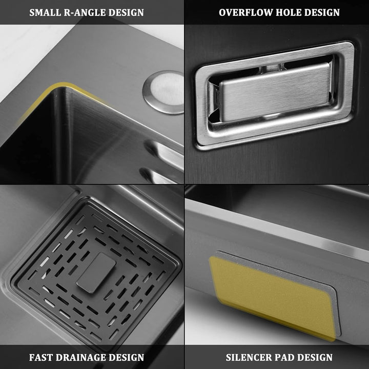 Schwarze Nano Single Bowl Küchenspüle 304 Edelstahl Wasserfall Bar Spüle Mehrzweck Handgefertigte Sp