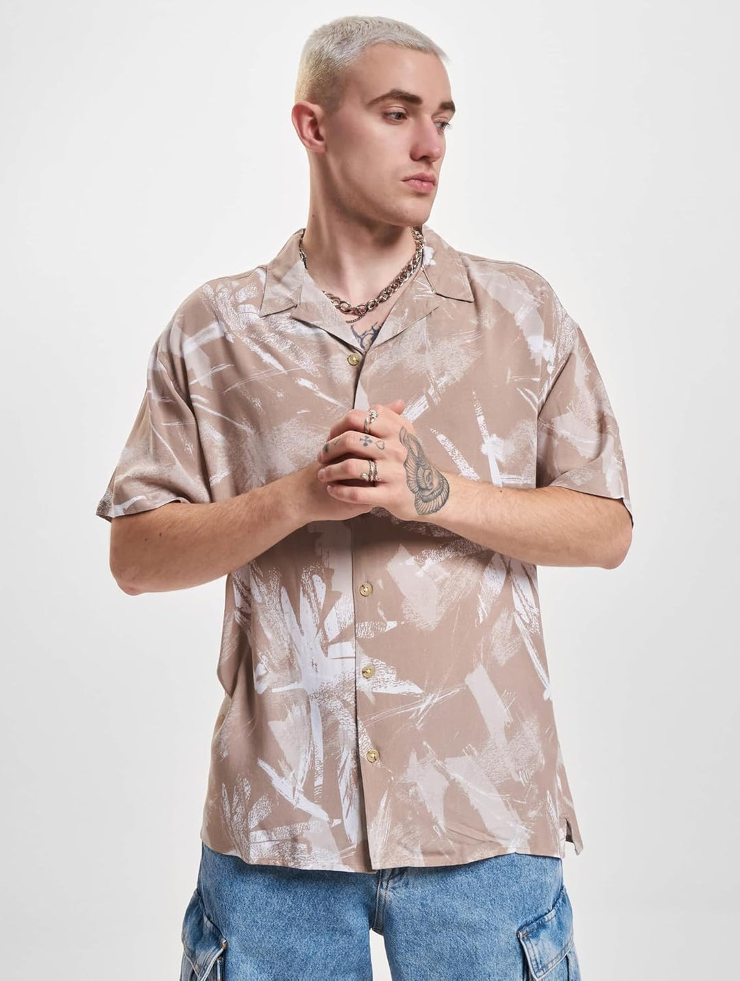 JACK & JONES Herren Jorflow Resort AOP Shirt Ss Blk Hemd L Crockery, L Crockery