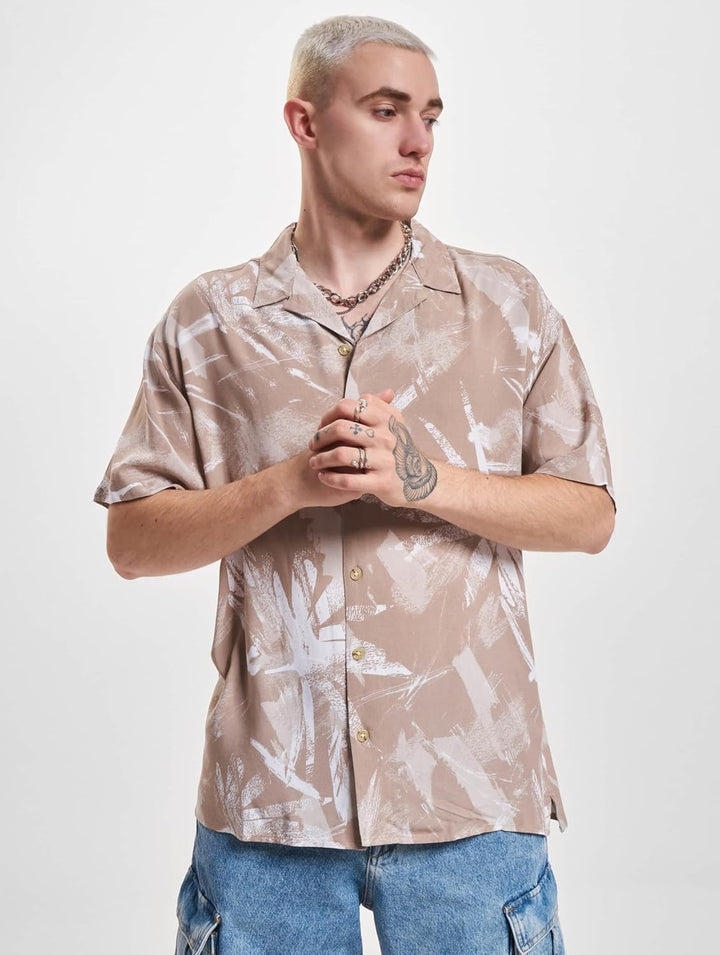 JACK & JONES Herren Jorflow Resort AOP Shirt Ss Blk Hemd L Crockery, L Crockery