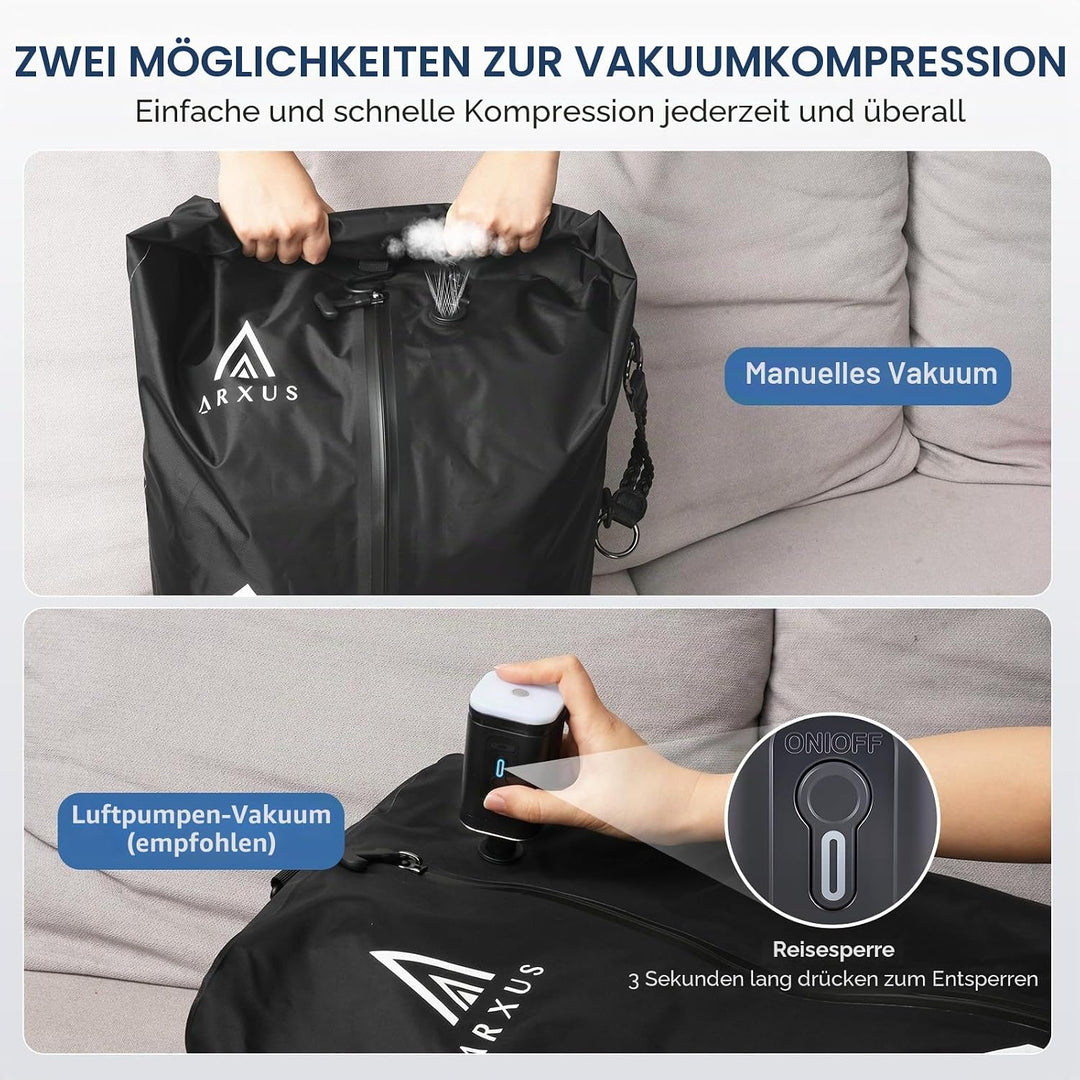 Arxus Vakuumbeutel für Kleidung - Reise Packing Cubes Compression mit Abnehmbare Schultergurt, IP67