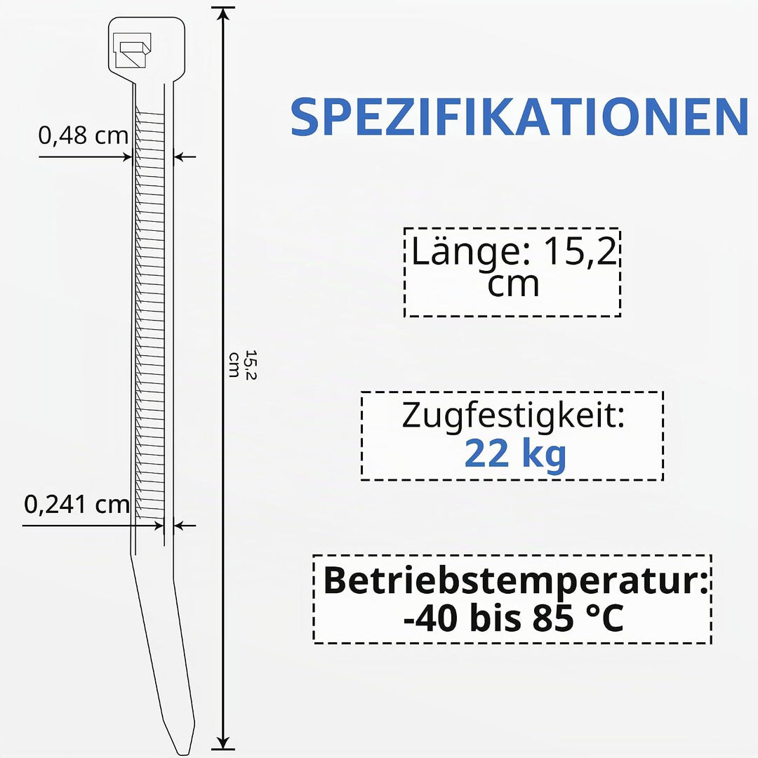 1000 Stück Kabelbinder Schwarz 150mm, Kabelbinder uv Beständig, 4.8mm Breite Cable Ties Zugfestigkei