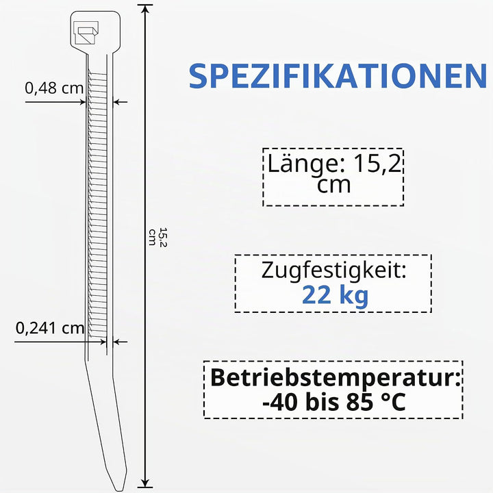 1000 Stück Kabelbinder Schwarz 150mm, Kabelbinder uv Beständig, 4.8mm Breite Cable Ties Zugfestigkei