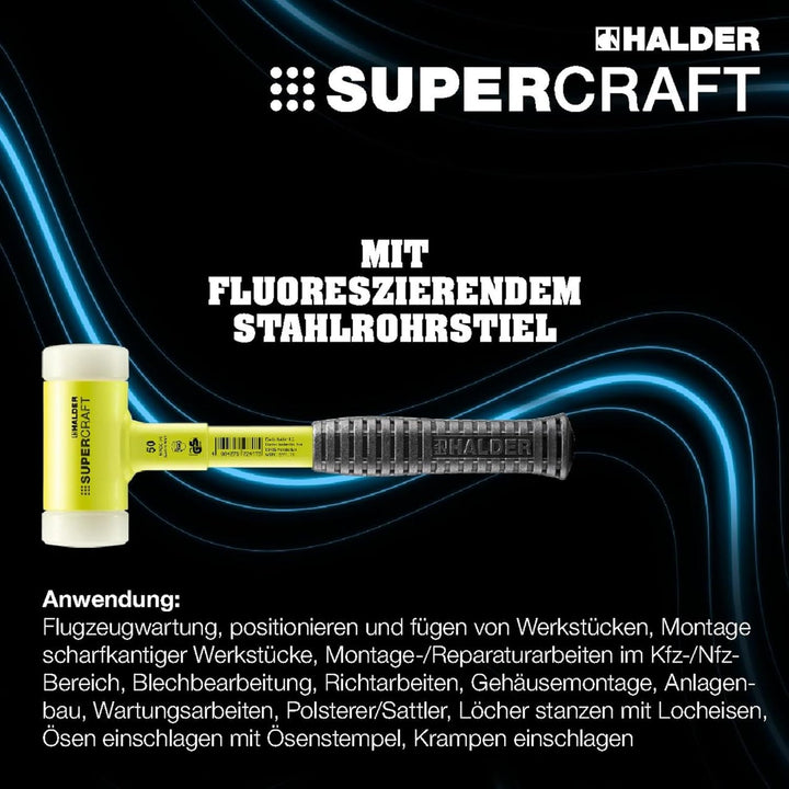 SUPERCRAFT-Schonhammer, mit bruchsicherem Stahlrohrstiel, gelb-fluoreszierend beschichtet und ergono