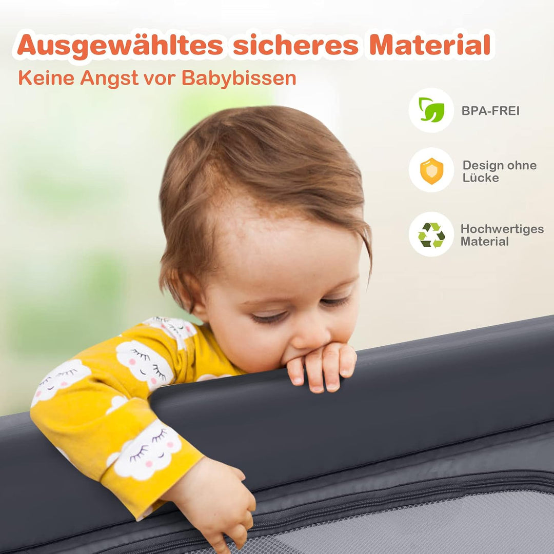 DREAMADE 120 x 120 cm Laufstall Baby, Laufgitter mit 50 Spielbällen & 2 Zugring, Schutzgitter mit At
