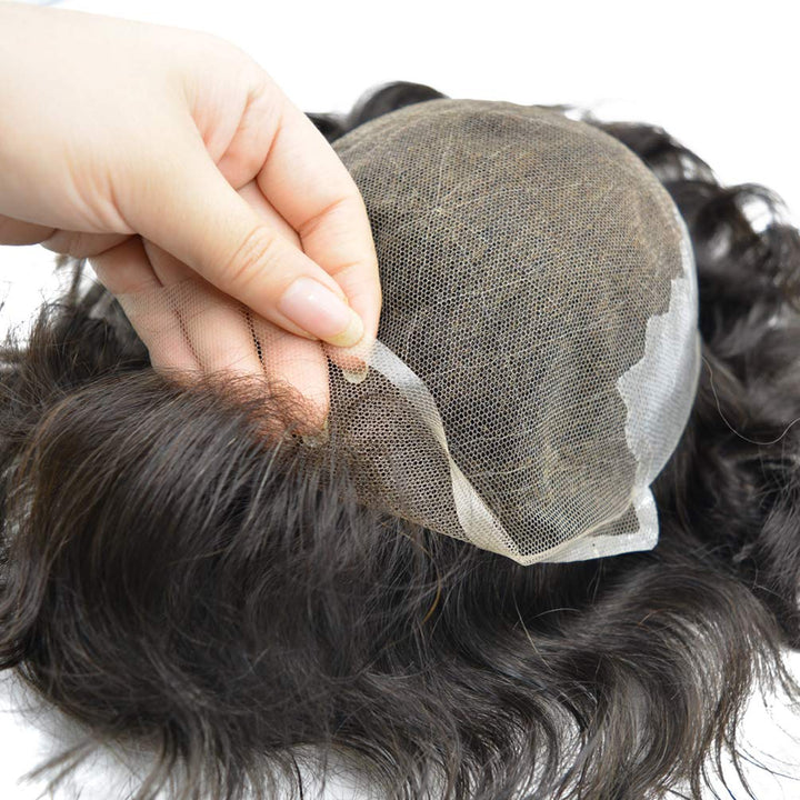 Hairnotion Haarteil Toupet Echthaar Französische Spitze Haut Basisgrösse 8 “X 10” Toupet für Männer