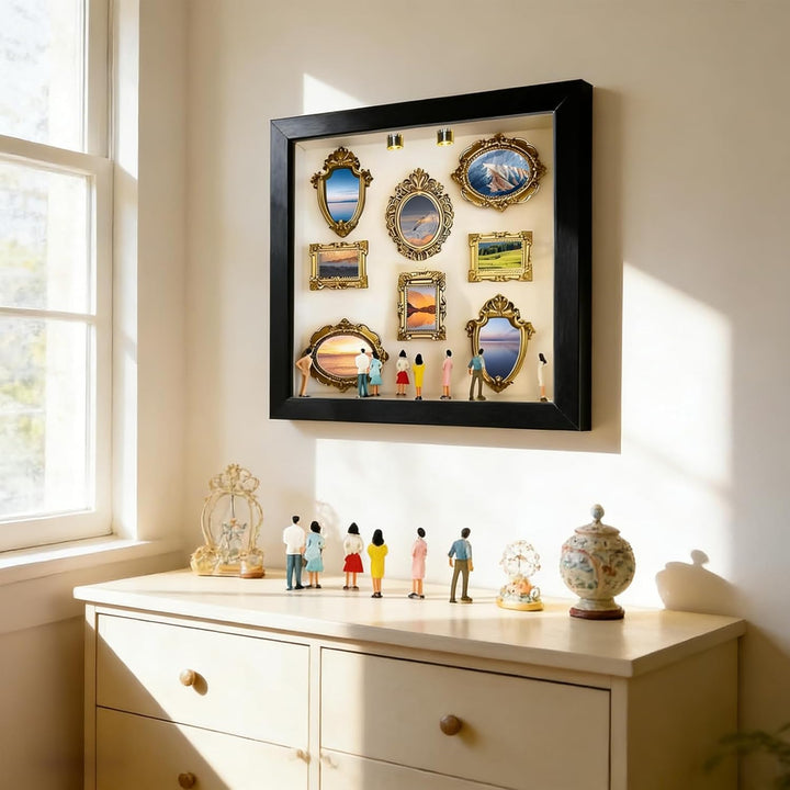 DIY Mini Museum Silhouette Box, Foto Erinnerungsanzeige Set mit 8 Mini Goldene Rahmen & 8 Zufällig F