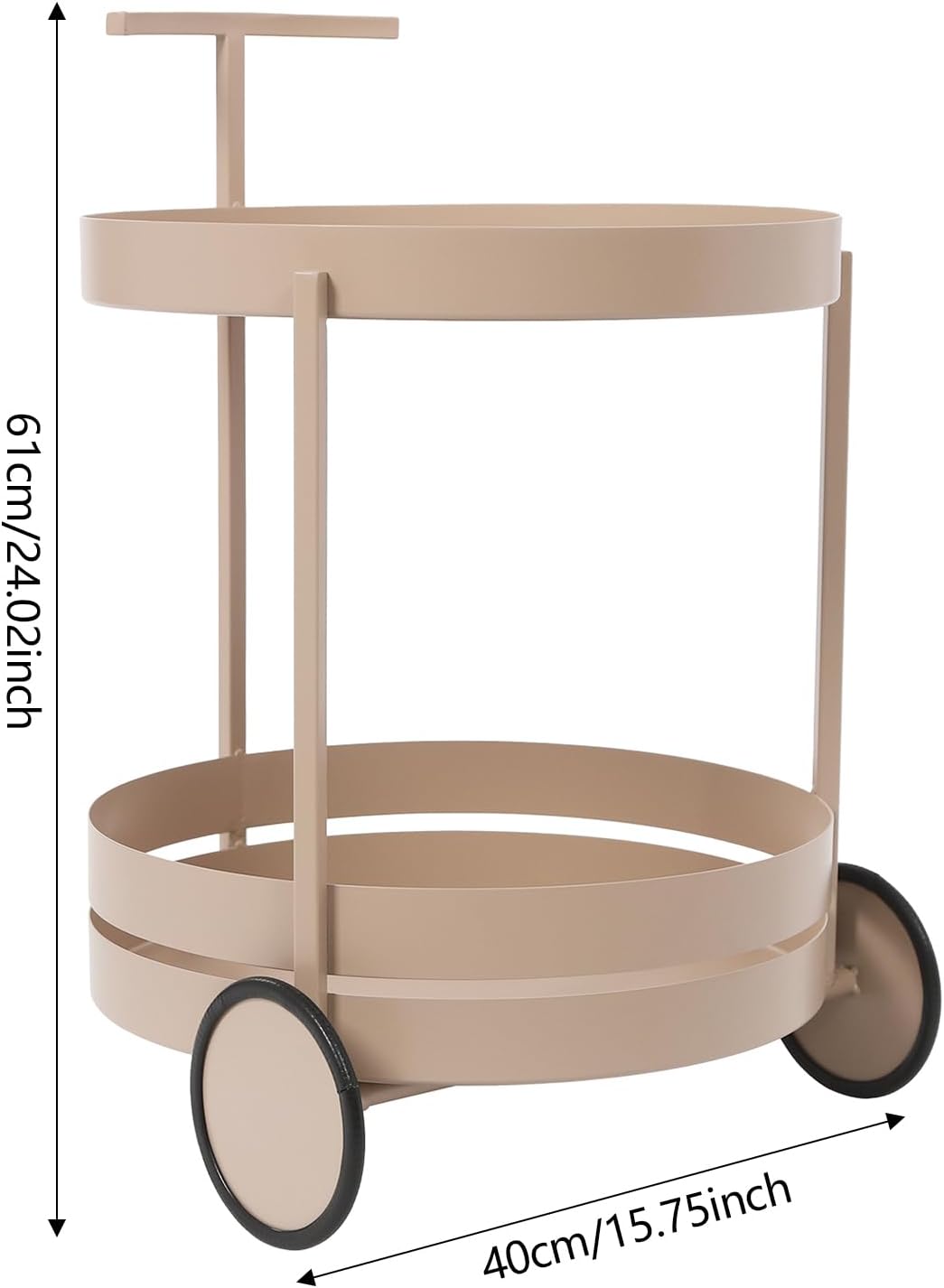 2-Stöckig Rund Servierwagen mit 2 Räder, Ladekapazität Jeder Stufe 10kg, 40x40x61m, Teewagen für Mei