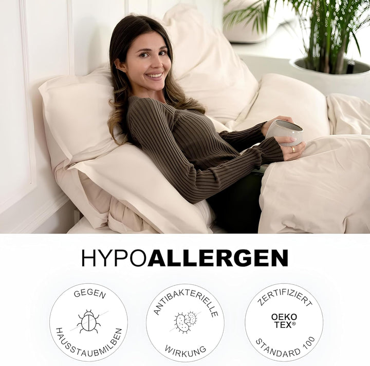 Magano® Premium Bettwäsche 155x200 Beige | Weich &amp; Bügelfrei | Hypoallergen &amp; Atmungsaktiv | Deckenb