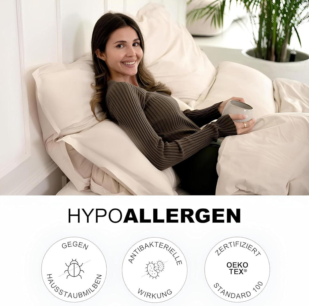 Magano® Premium Bettwäsche 135x200 Beige | Weich & Bügelfrei | Hypoallergen & Atmungsaktiv | Deckenb