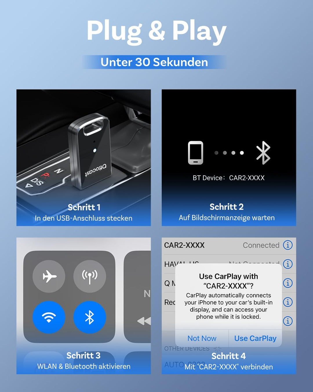 OTTOCAST Mini Edge 2025 Upgraded, 2-in-1 Kabelloser CarPlay & Android Auto Adapter für iOS 10+ & And