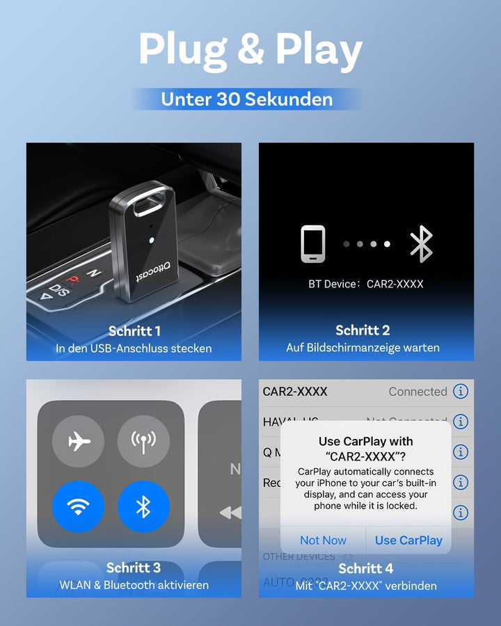 OTTOCAST Mini Edge 2025 Upgraded, 2-in-1 Kabelloser CarPlay & Android Auto Adapter für iOS 10+ & And