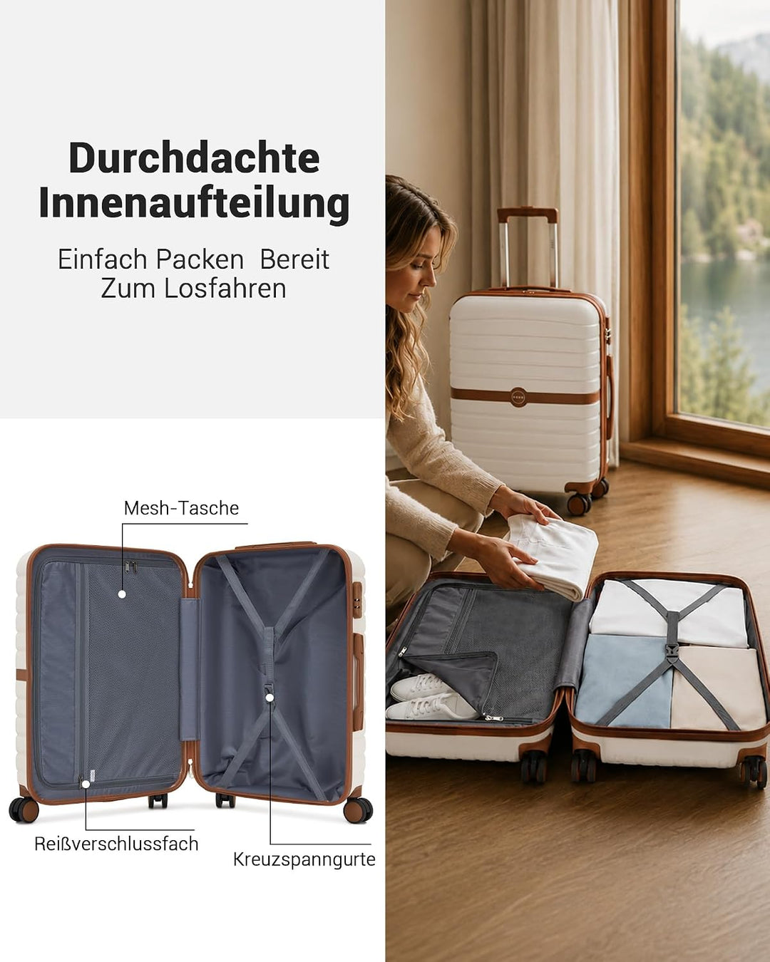 KONO Koffer Reisekoffer Trolley Handgepäck Koffer 55x40x20cm von ABS+PC Hartschalenkoffer mit Zwilli