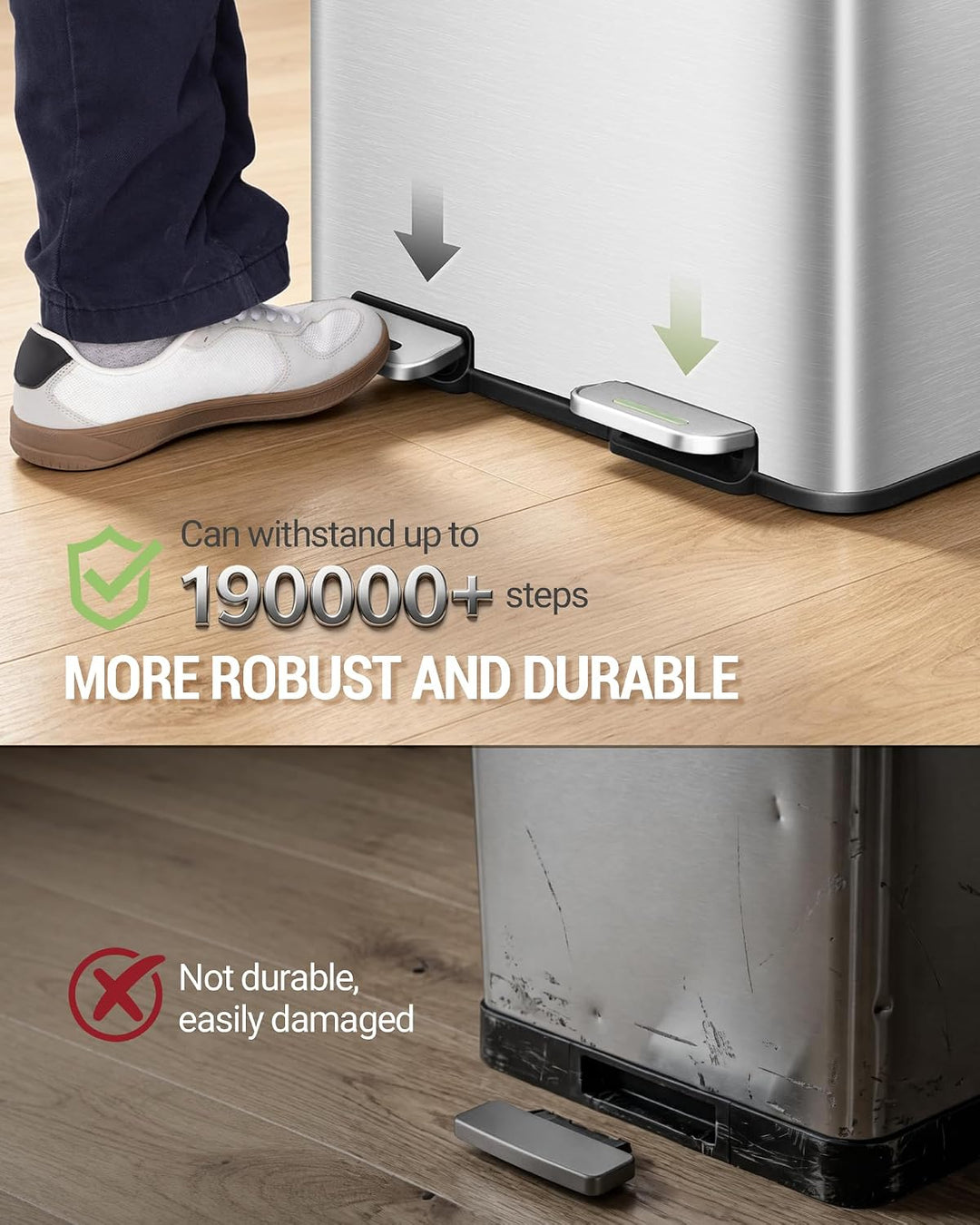 Hzuaneri Mülleimer Küche, 2 x 15 L, Mülltrennsystem 2 Fächer, Mülleimer mit Farbigem Soft-Close-Deck
