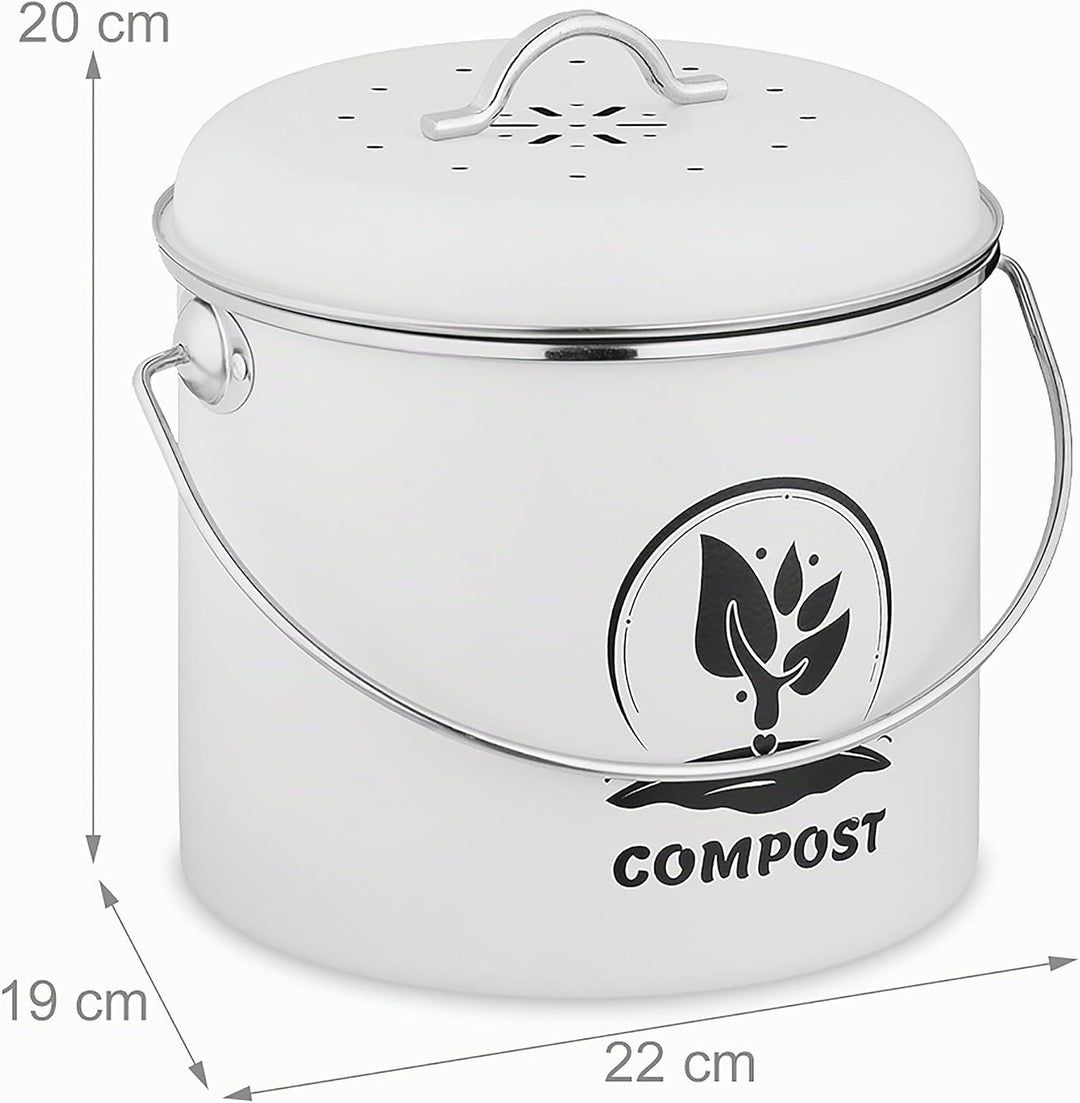 Relaxdays Komposteimer Küche, 3,5 Liter, 2 Aktivkohlefilter, mit Deckel, Henkel, Eisen, Biomüllbehäl