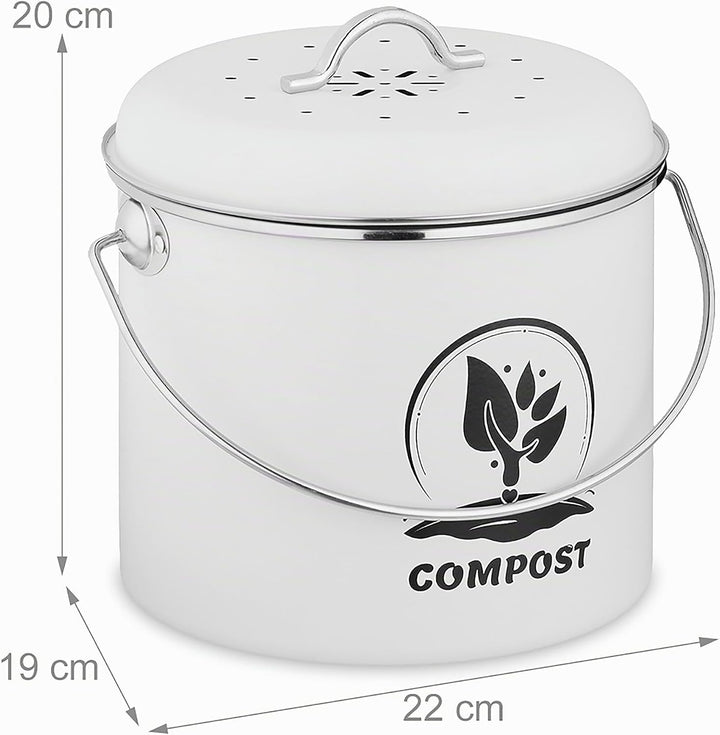Relaxdays Komposteimer Küche, 3,5 Liter, 2 Aktivkohlefilter, mit Deckel, Henkel, Eisen, Biomüllbehäl