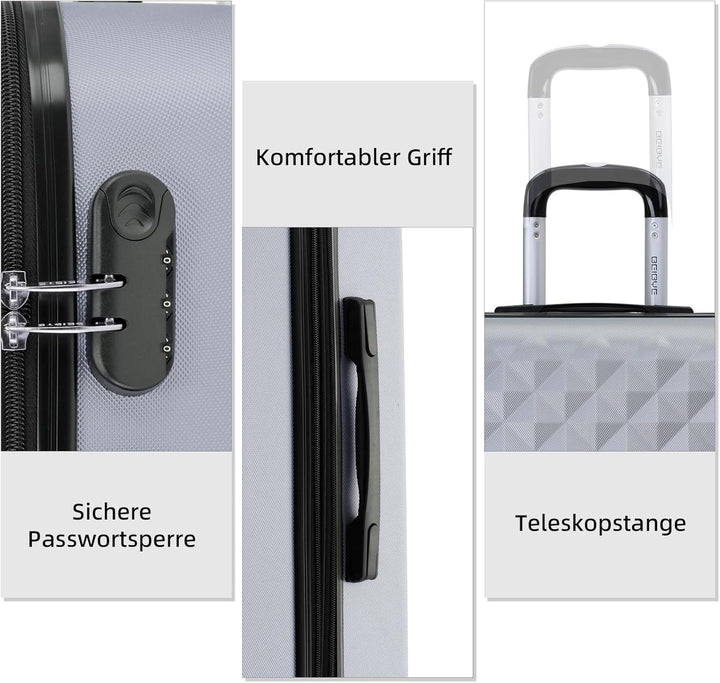 BEIBYE Zwillingsrollen 2066 Hartschale Trolley Koffer Reisekoffer Gepäck M-L-XL-Set (Silber, L) Silb