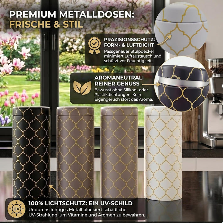 4er-Set Metall-Aufbewahrungsdosen mit Deckel für Kaffeepads, losen Tee & Kaffeebohnen – Aromadicht &