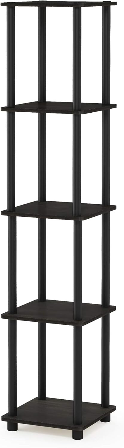 Furinno Viereckiges Regal mit 5 Ebenen, Mehrzweckregal, holz, Espresso/Schwarz, 29.46 x 29.46 x 146.