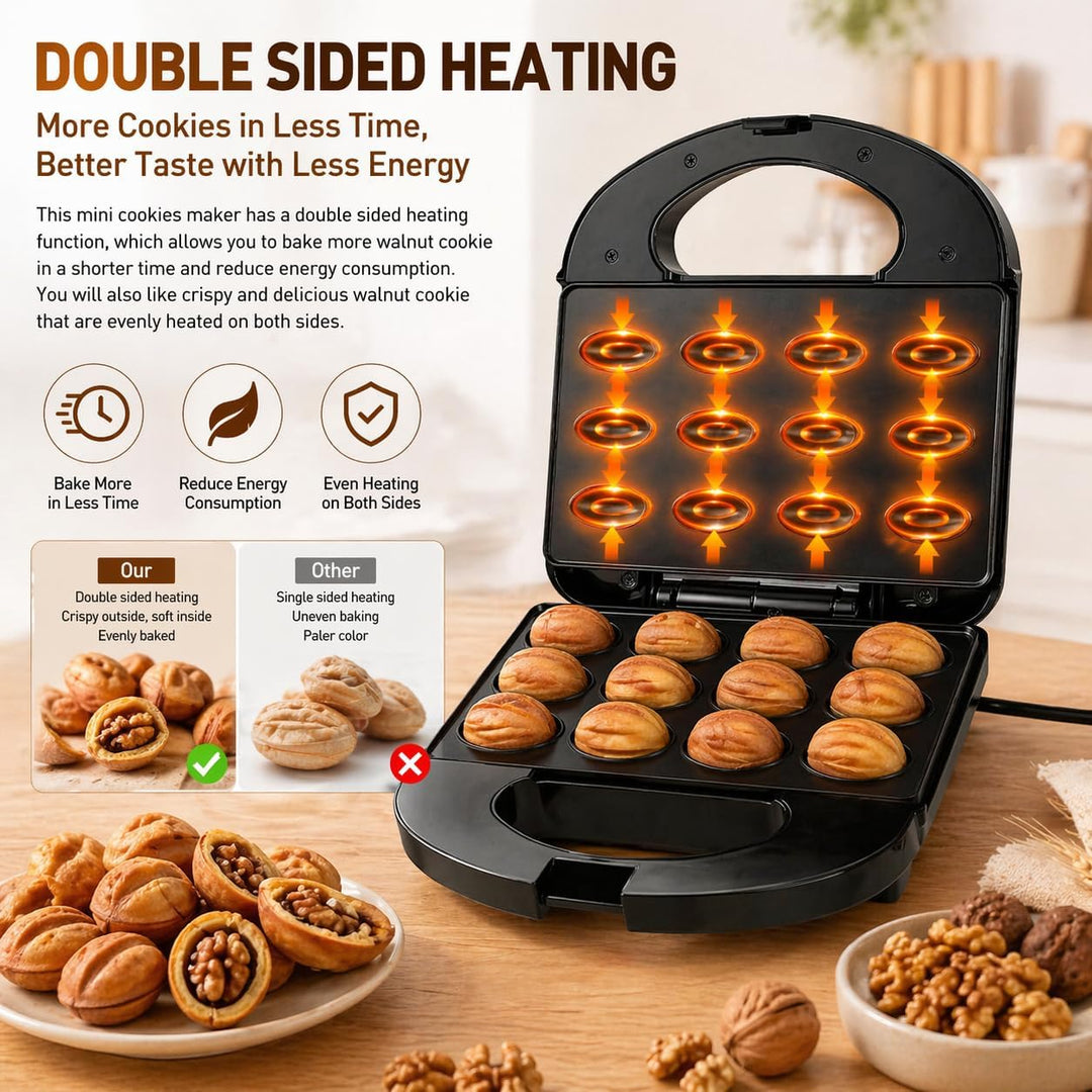 Vikye Walnuss-Keksform-Hersteller, 12 Antihaftbeschichtete Oreshki-Formenmacher, Russisch, 750 W Wal