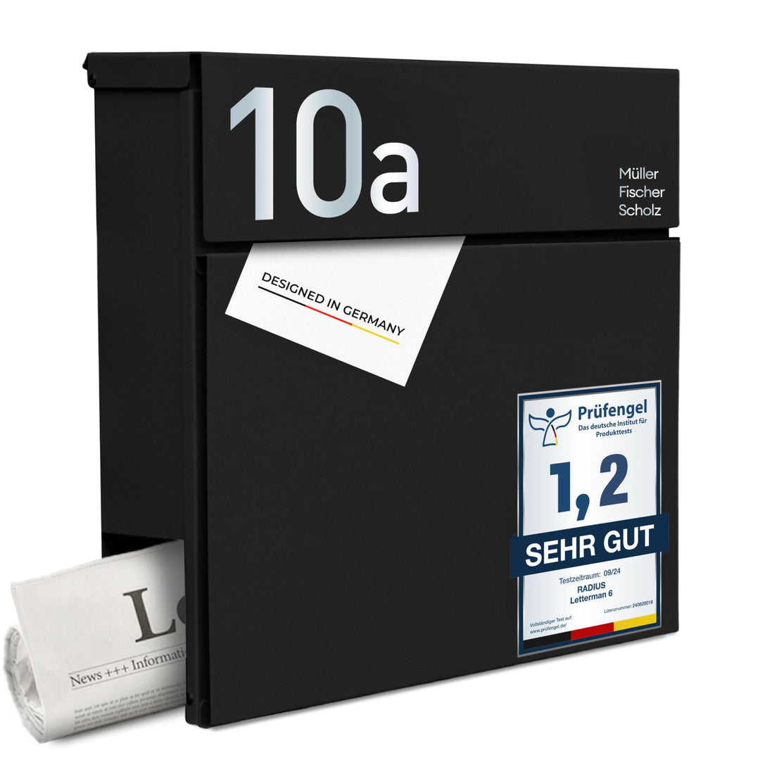 Radius® Designer Briefkasten Edelstahl - Hausnummer & Briefkasten Namensschild personalisiert mit La