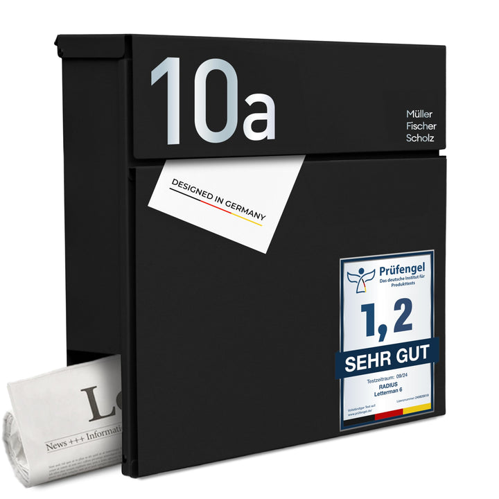 Radius® Designer Briefkasten Edelstahl - Hausnummer & Briefkasten Namensschild personalisiert mit La