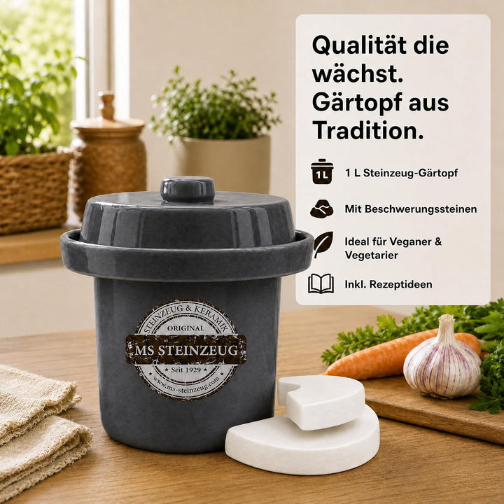 Gärtopf Mini Fermentation 1 Liter steingrau Milchsäuregärung Konservieren Einmachen gesunde Ernährun