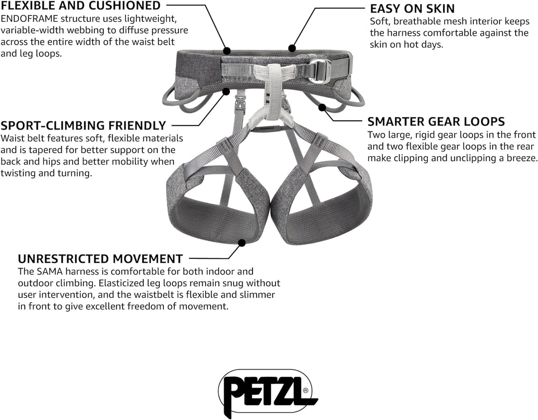PETZL Unisex Sama Klettergurt (1er Pack) 71-77 cm Grau, 71-77 cm Grau