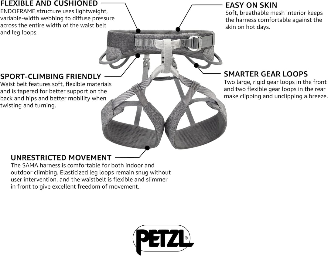 PETZL Unisex Sama Klettergurt (1er Pack) 77-84 cm Grau, 77-84 cm Grau
