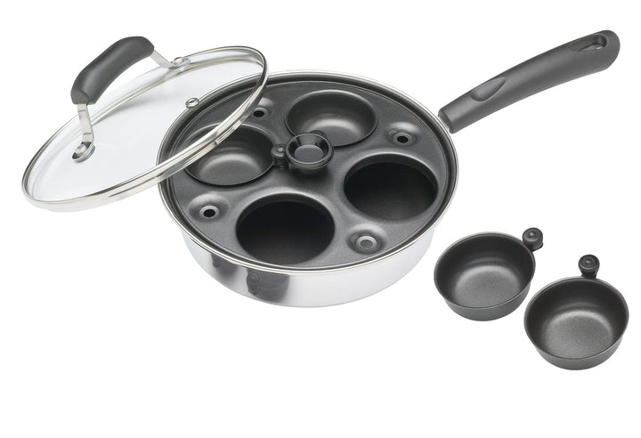 KitchenCraft Eierpochierer, Eierpochierpfanne aus Karbonstahl, Eierpochierpfanne für 4 Eier, Silber,