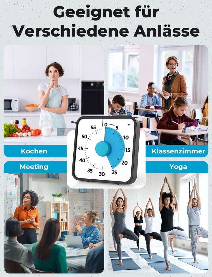 LIORQUE 19cm Visueller Timer 60 Minuten Countdown Timer XL Dunkelblau, XL Dunkelblau