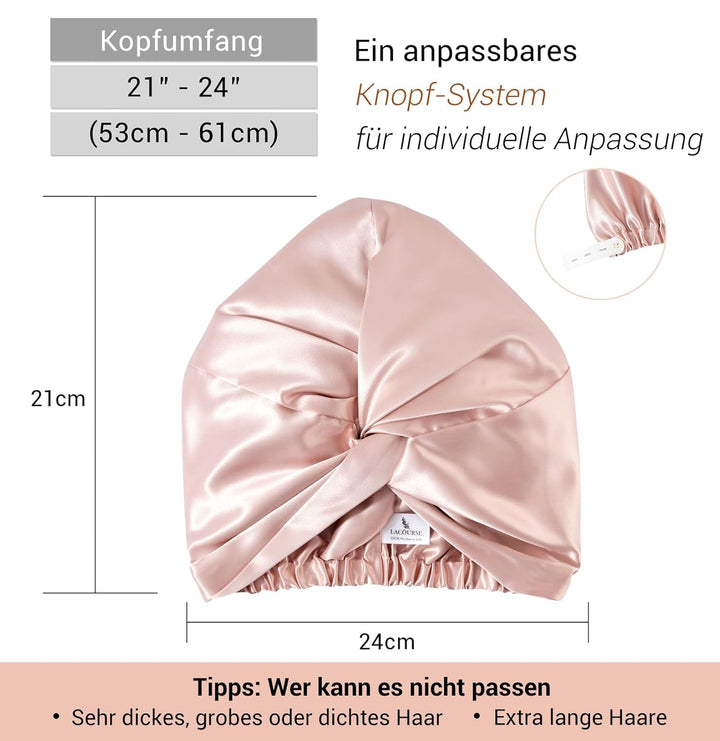 ‌LaCourse Rutschfeste Verstellbare Echte 22 Momme 100% Maulbeerseiden-Seidenhaube zum Schlafen, Dopp