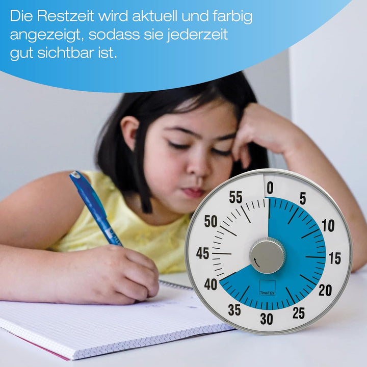 TimeTEX - Zeitdauer-Uhr L Blau| Lautloser 60 Minuten Countdown mit visuellem und akustischen Signal
