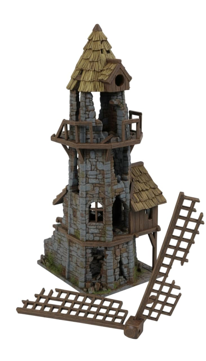 Mittelalterliche Mühlenruine – Tabletop-Gelände aus grauem Stein im 28mm-Massstab für RPGs und Warga