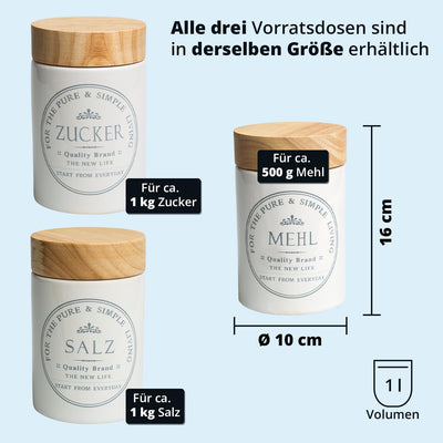 mehl zucker salz aufbewahrung set vorratsdosen khg behälter Kapazität je 1 Liter Küchen Aufbewahrung