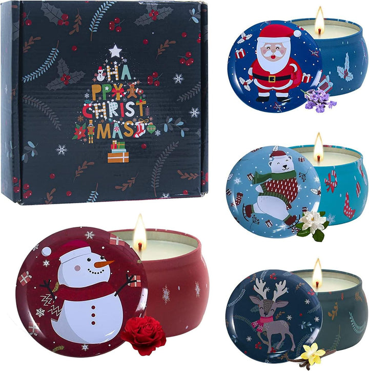 Weihnachts-Duftkerzen, Geschenke für Frauen: 4 Stück Aromatherapie-Kerzen, Kürbis, Zimt, Lavendel, Z