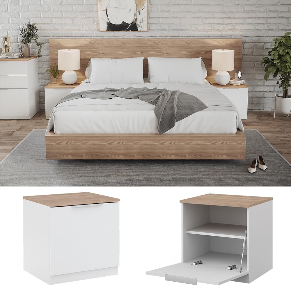 Vicco Nachttisch Betti, Nachtkommode, Weiss/Sonoma, 50 x 50 cm 2er Set Weiss/Sonoma 2 Nachttische, W
