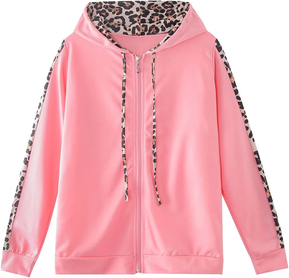 amropi Traingsanzug Damen Jogginganzug Leopard Kapuzenpullover Lange Ärmel Top + Hose Sportanzug 2 S