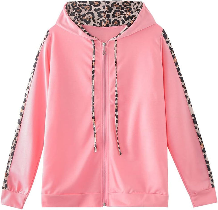 amropi Traingsanzug Damen Jogginganzug Leopard Kapuzenpullover Lange Ärmel Top + Hose Sportanzug 2 S