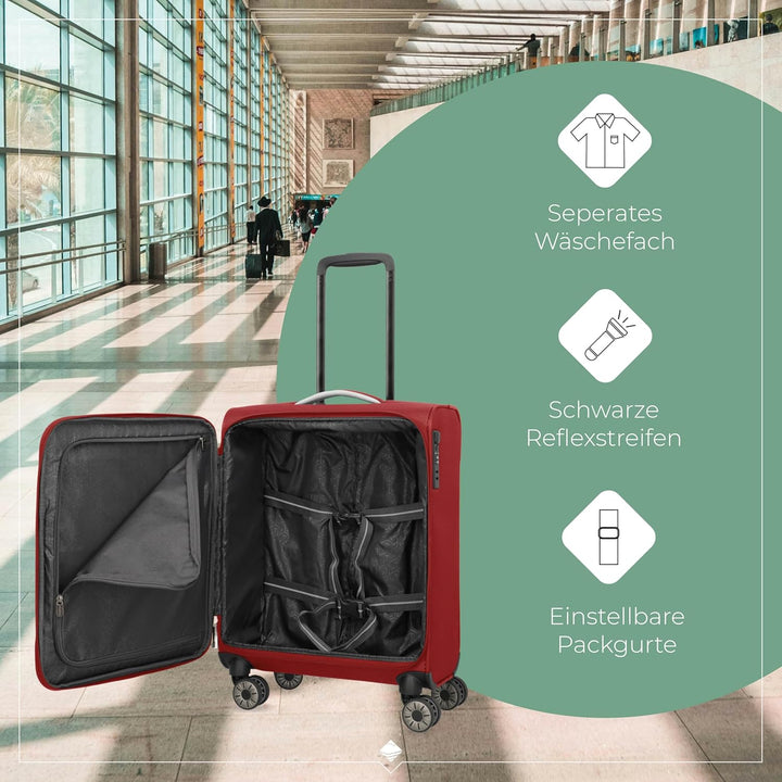 Travelite Handgepäck Koffer mit 4 Rollen für Condor + Ryanair, integriertes Zahlenschloss, Bordtroll