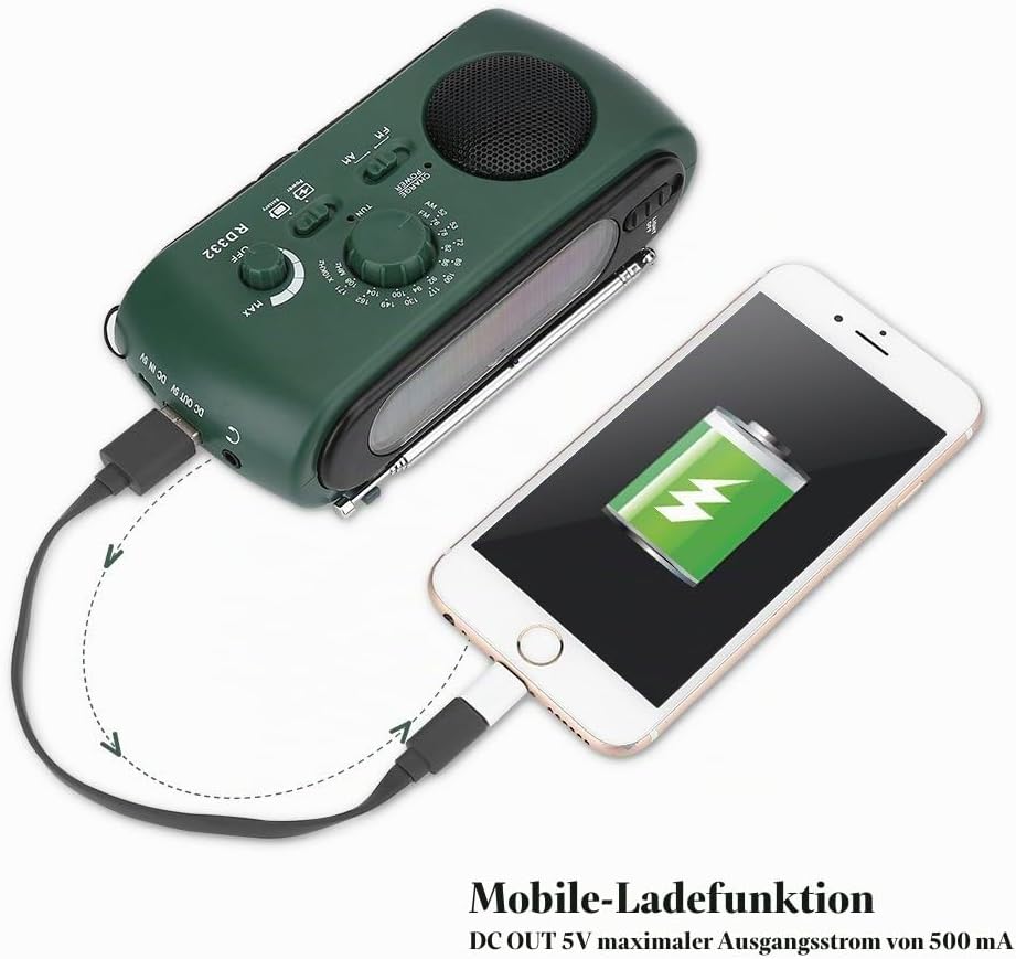Grundig Tragbare Solar Radio - AM/FM Notfall Radio mit LED Taschenlampe, Notfall Ladegerät und Touch